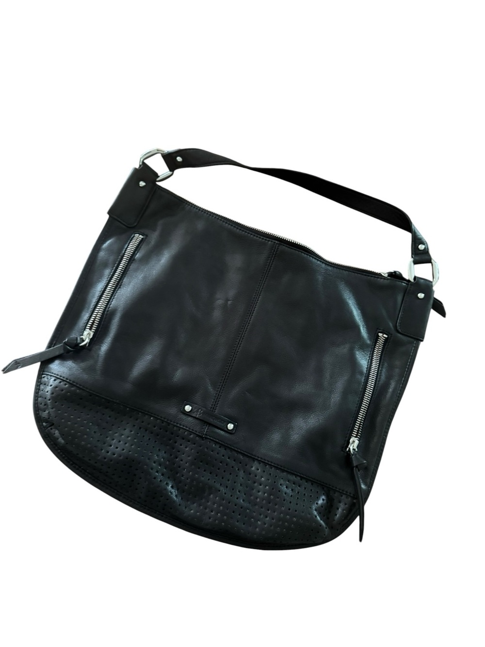 B. Makowsky Black Leather Hobo Shoulder Bag